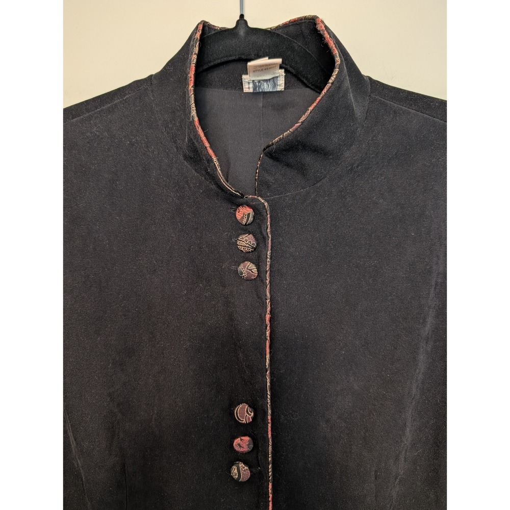 J Jill Womens Black Suede Look Mandarin Collar Brocade Trim Jacket Blazer 8 - Picture 4 of 10